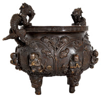 Antique Chinese Bronze Qing Dynasty Buddhistic Dragon Censer / Incense Burner, circa 1800