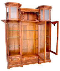 Antique American Eastlake Walnut Breakfront Bookcase / Hutch / Cabinet, Circa 1890