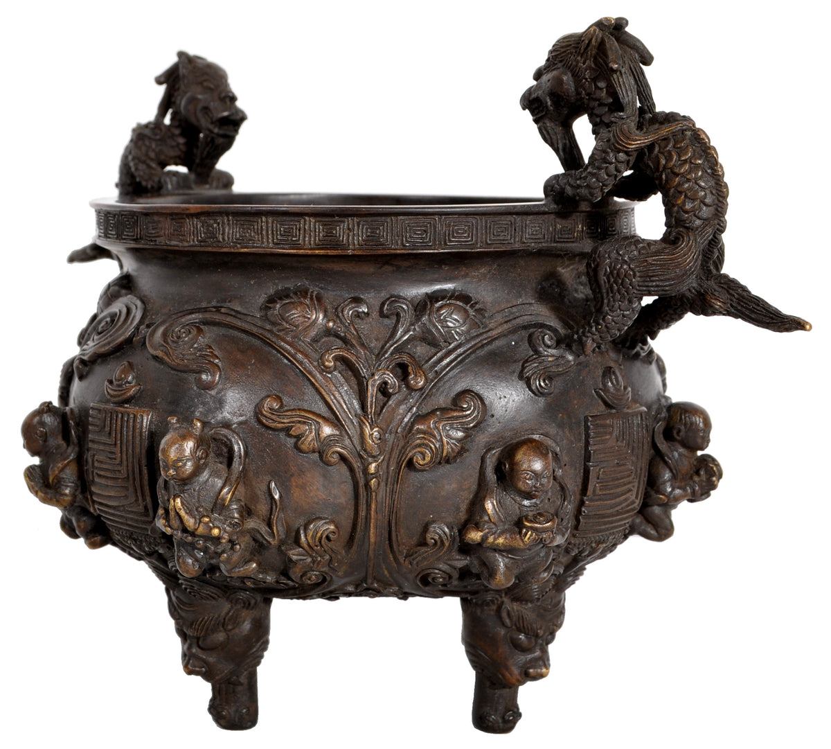 Antique Chinese Bronze Qing Dynasty Buddhistic Dragon Censer / Incense Burner, circa 1800