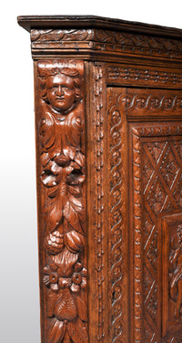 Antique French Baroque Carved Oak Corner Cabinet, circa 1780