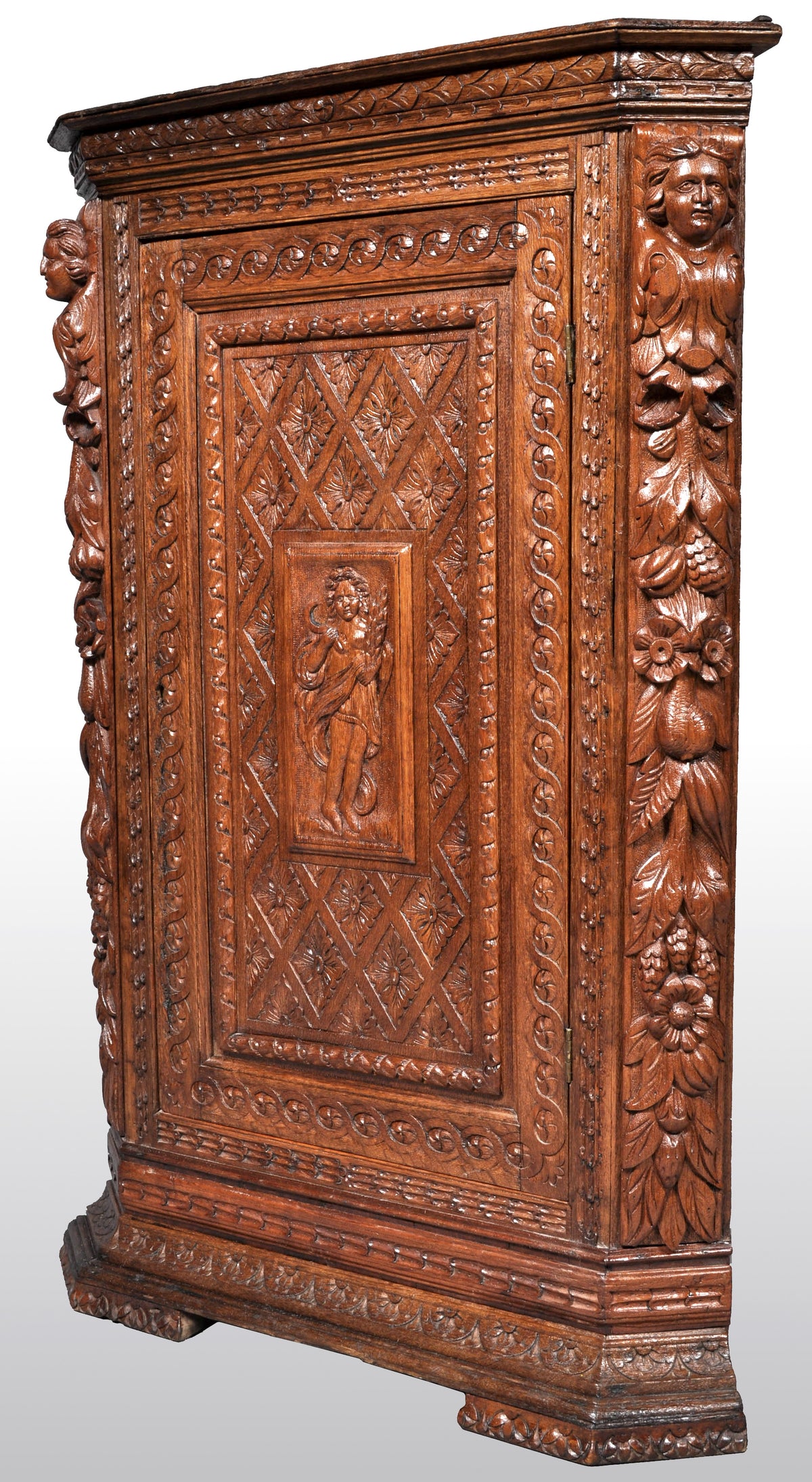 Antique French Baroque Carved Oak Corner Cabinet, circa 1780