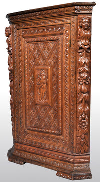 Antique French Baroque Carved Oak Corner Cabinet, circa 1780