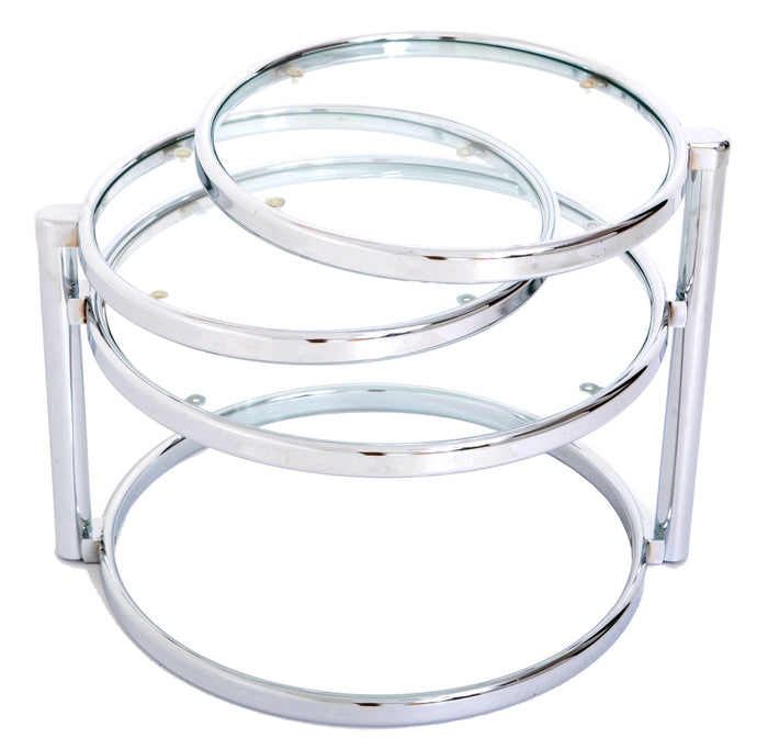 Milo Baughman Mid Century Nickel Three Tier Swivel Coffee / Cocktail Table, 1970s