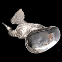 Antique Chinese Engraved Sterling Silver Bird / Heron Sculpture / Statue / Figure, circa 1920