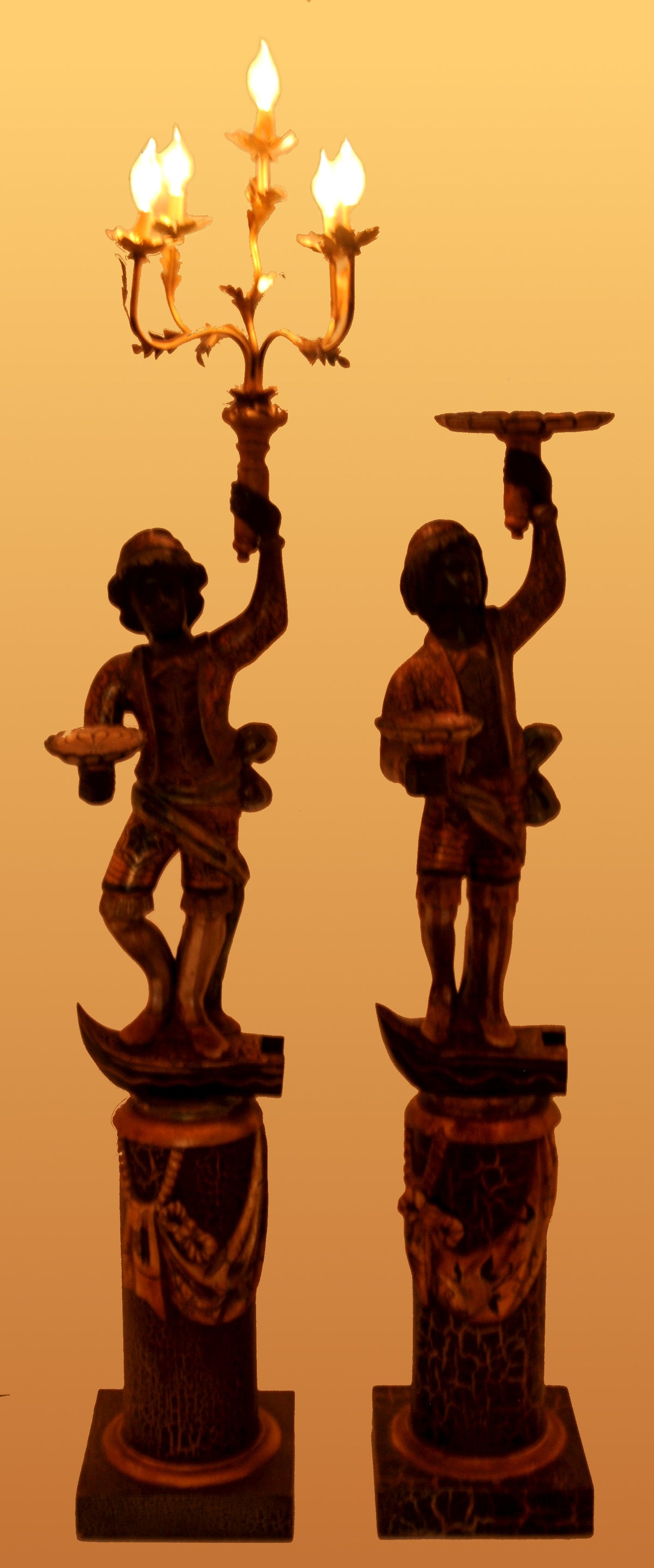 Pair of Antique Italian Venetian Blackamoors / Figures / Statues / Candelabra, circa 1920