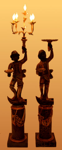 Pair of Antique Italian Venetian Blackamoors / Figures / Statues / Candelabra, circa 1920
