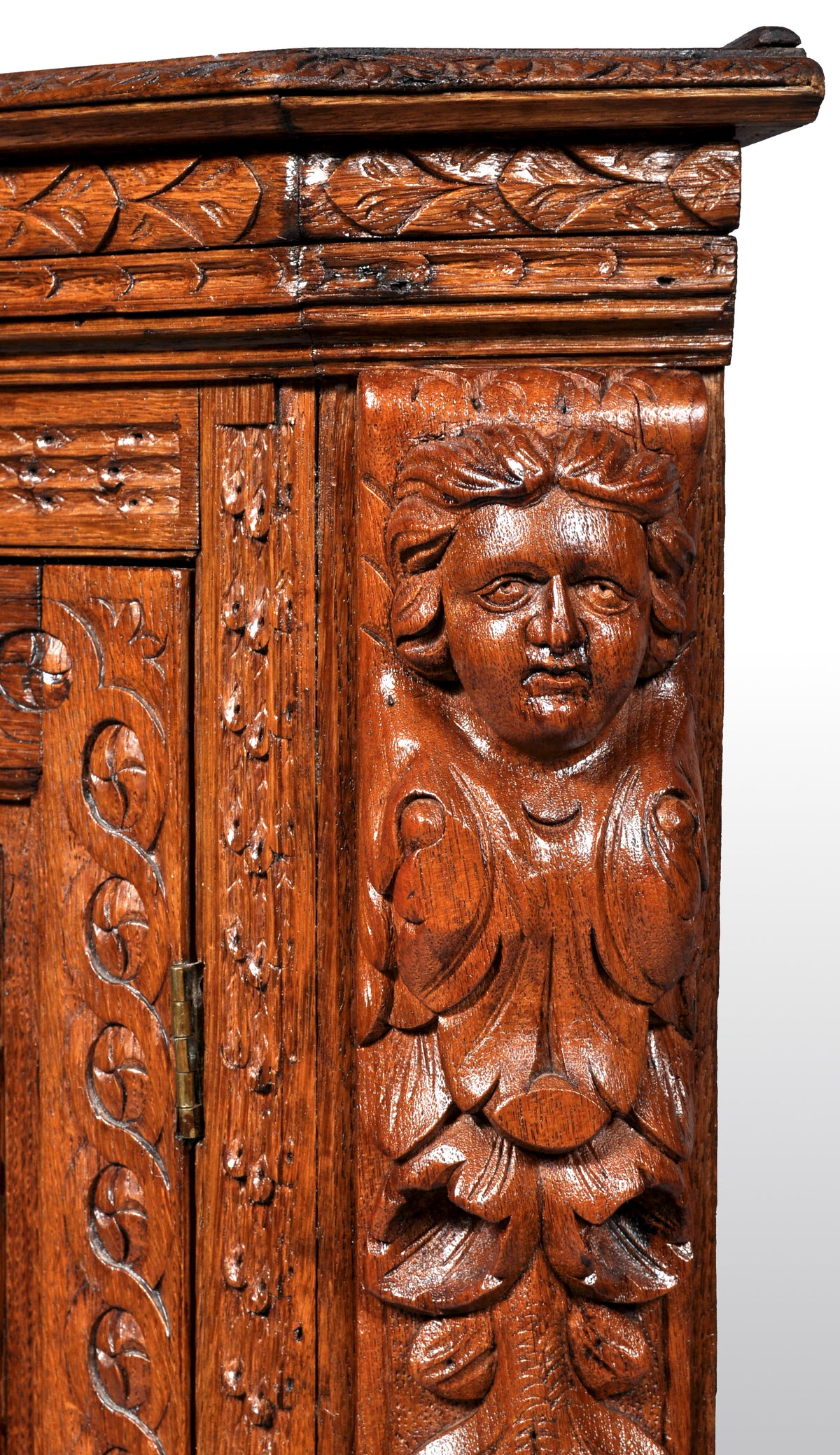 Antique French Baroque Carved Oak Corner Cabinet, circa 1780