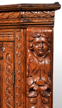 Antique French Baroque Carved Oak Corner Cabinet, circa 1780