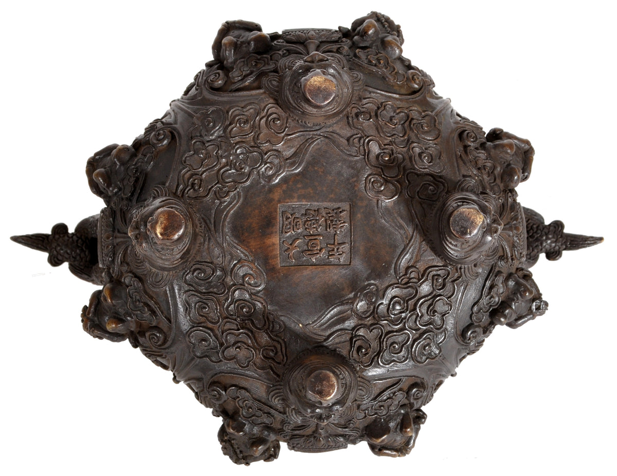 Antique Chinese Bronze Qing Dynasty Buddhistic Dragon Censer / Incense Burner, circa 1800