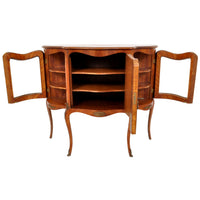 Antique French Louis XV Inlaid Walnut Ormolu Serpentine Display Cabinet / Buffet, circa 1890