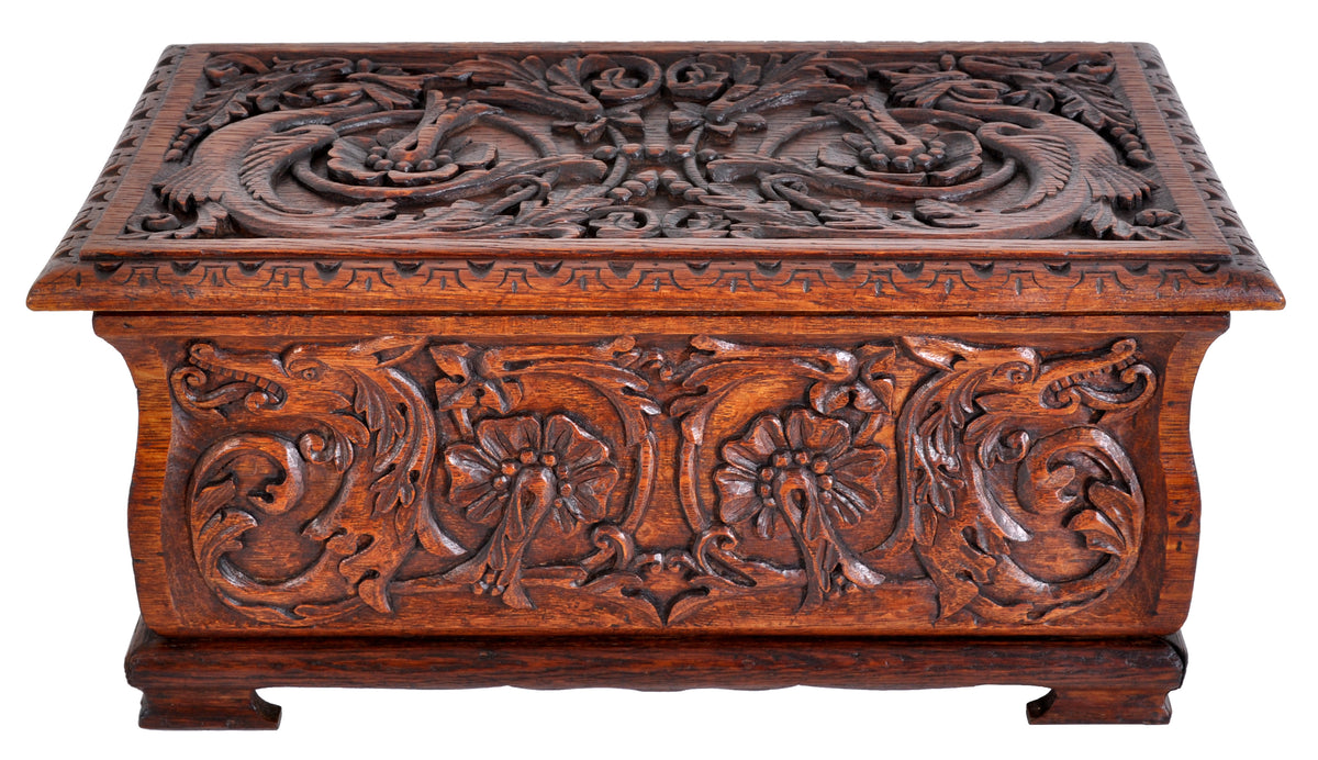 Antique Arts & Crafts Carved Oak Coffer, circa 1900