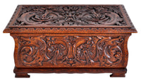 Antique Arts & Crafts Carved Oak Coffer, circa 1900