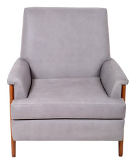 Mid Century Modern Danish Teak Grey Blue Leather Armchair / Chair, 1960s