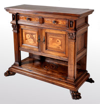 Antique Italian Renaissance Revival Walnut Marquetry Sideboard / Cabinet / Server, circa 1880