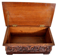 Antique Arts & Crafts Carved Oak Coffer, circa 1900