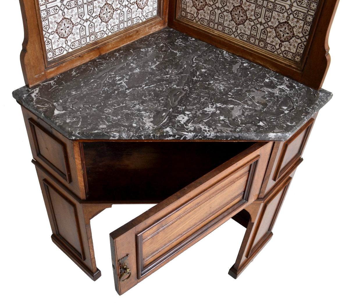 19th Century Pair of Oak Corner Washstands with Minton's Tiles by Maple of London , Circa 1875