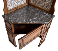 19th Century Pair of Oak Corner Washstands with Minton's Tiles by Maple of London , Circa 1875