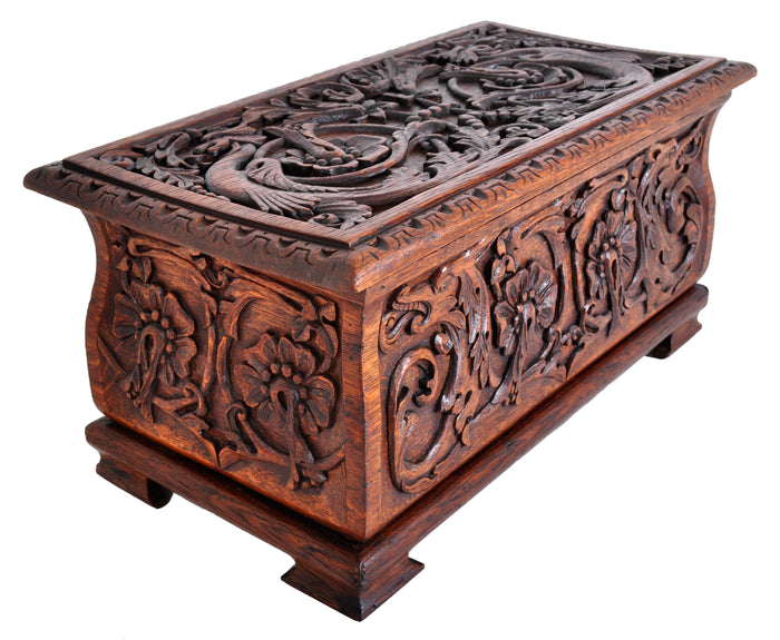 Antique Arts & Crafts Carved Oak Coffer, circa 1900
