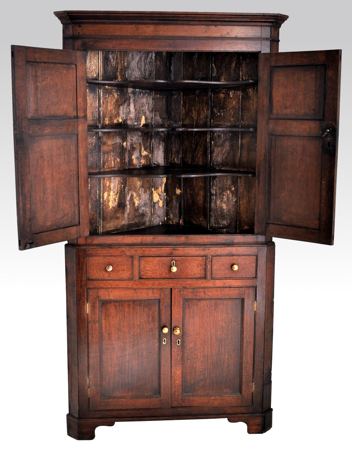 Antique English Georgian Oak Corner Cabinet, Circa 1780