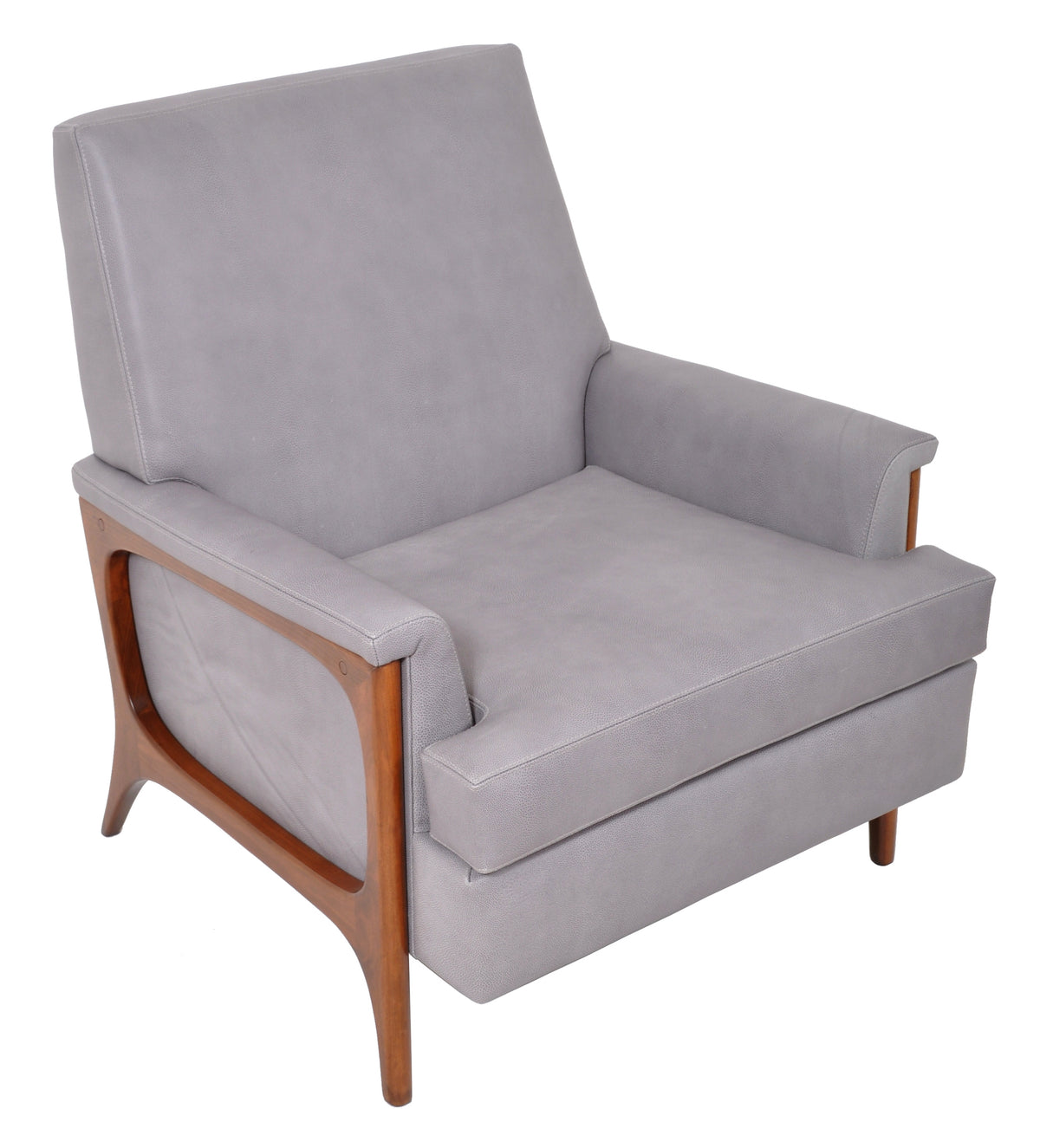 Mid Century Modern Danish Teak Grey Blue Leather Armchair / Chair, 1960s