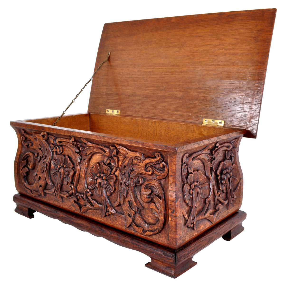 Antique Arts & Crafts Carved Oak Coffer, circa 1900