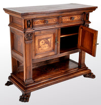 Antique Italian Renaissance Revival Walnut Marquetry Sideboard / Cabinet / Server, circa 1880