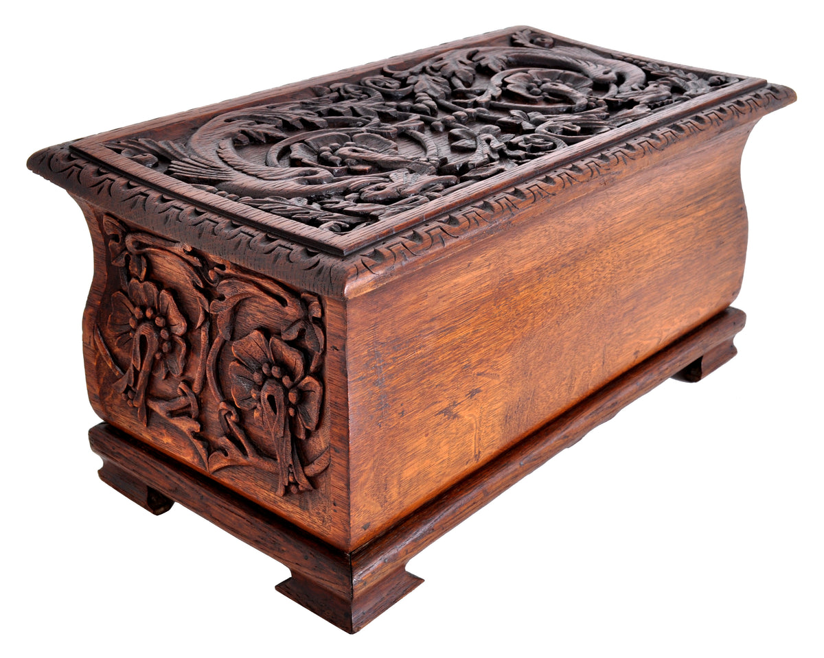 Antique Arts & Crafts Carved Oak Coffer, circa 1900