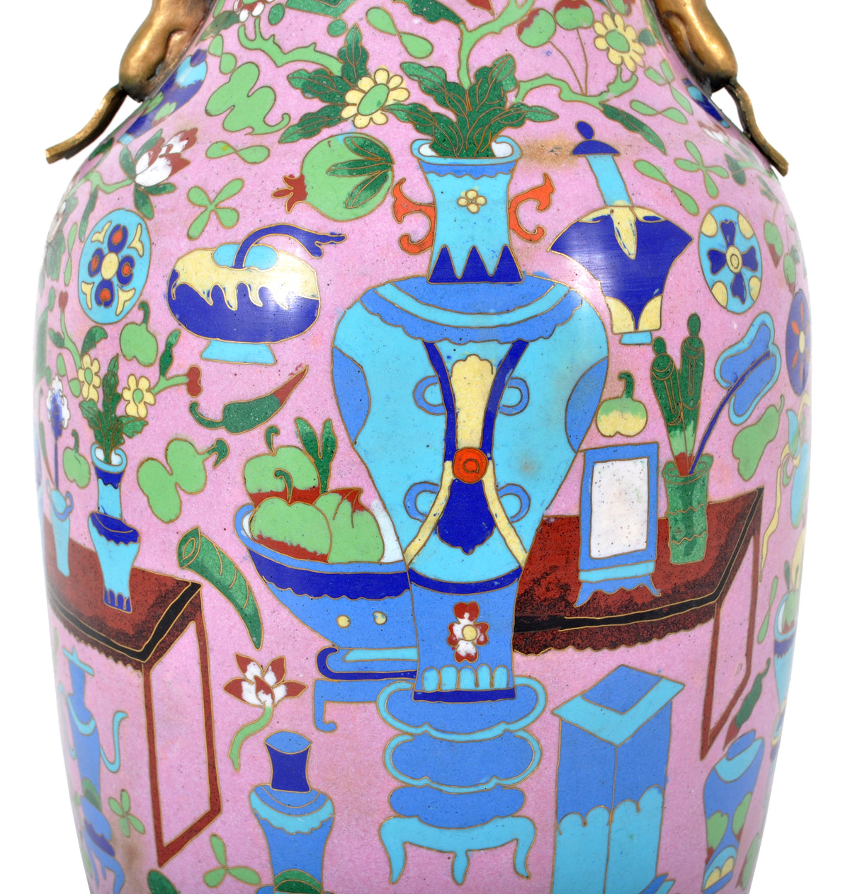 Large Antique Chinese 'Hundred Treasures' Cloisonne Vase, Republic Period, circa 1920