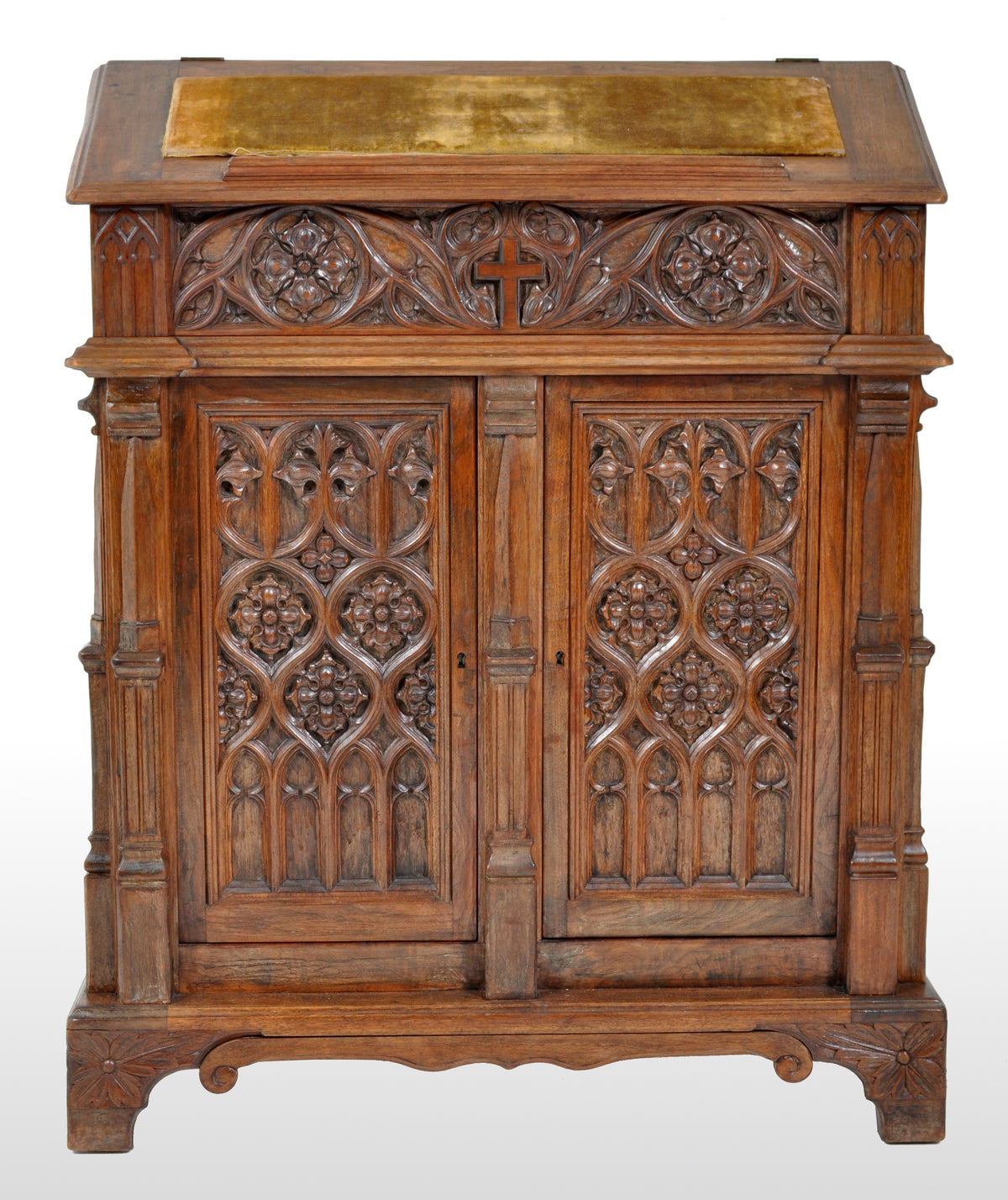 Antique American Gothic Revival Carved Oak Lectern / Cabinet / Desk, circa 1860