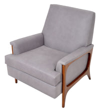Mid Century Modern Danish Teak Grey Blue Leather Armchair / Chair, 1960s