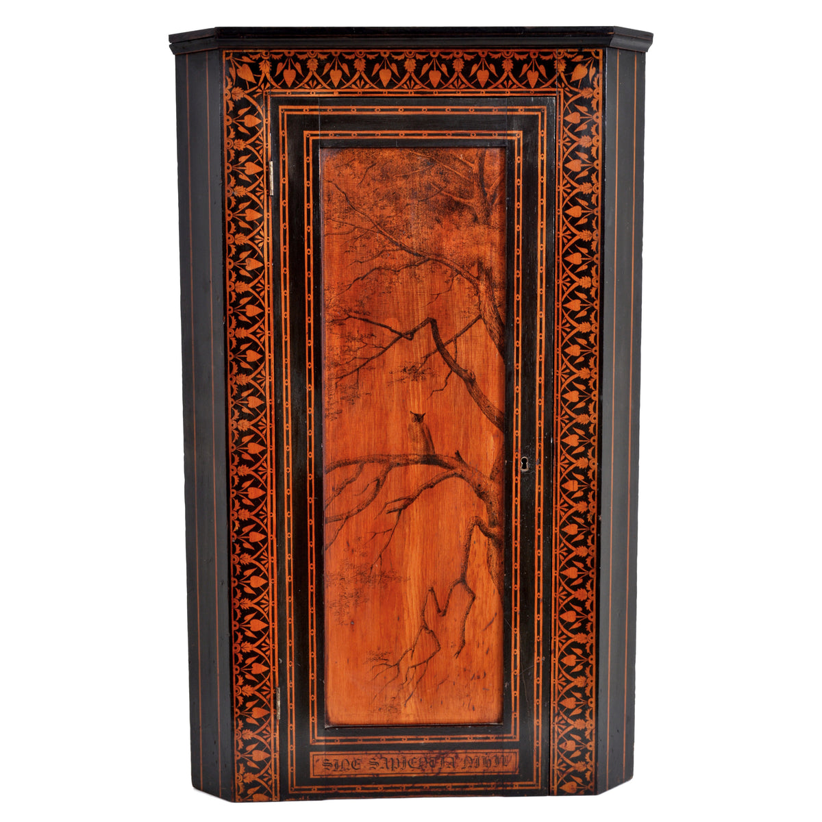 Antique American Aesthetic Movement Painted Corner Cabinet, signed, circa 1875