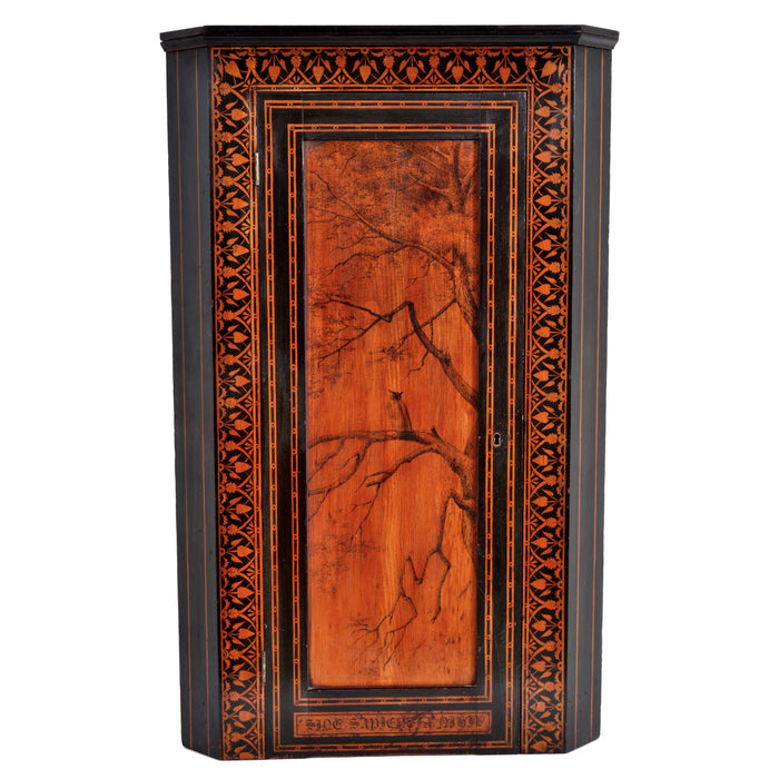 Antique American Aesthetic Movement Painted Corner Cabinet, signed, circa 1875