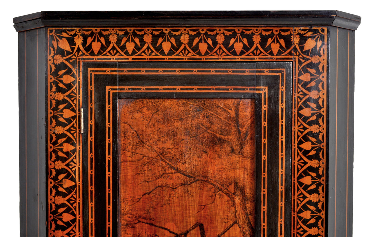Antique American Aesthetic Movement Painted Corner Cabinet, signed, circa 1875