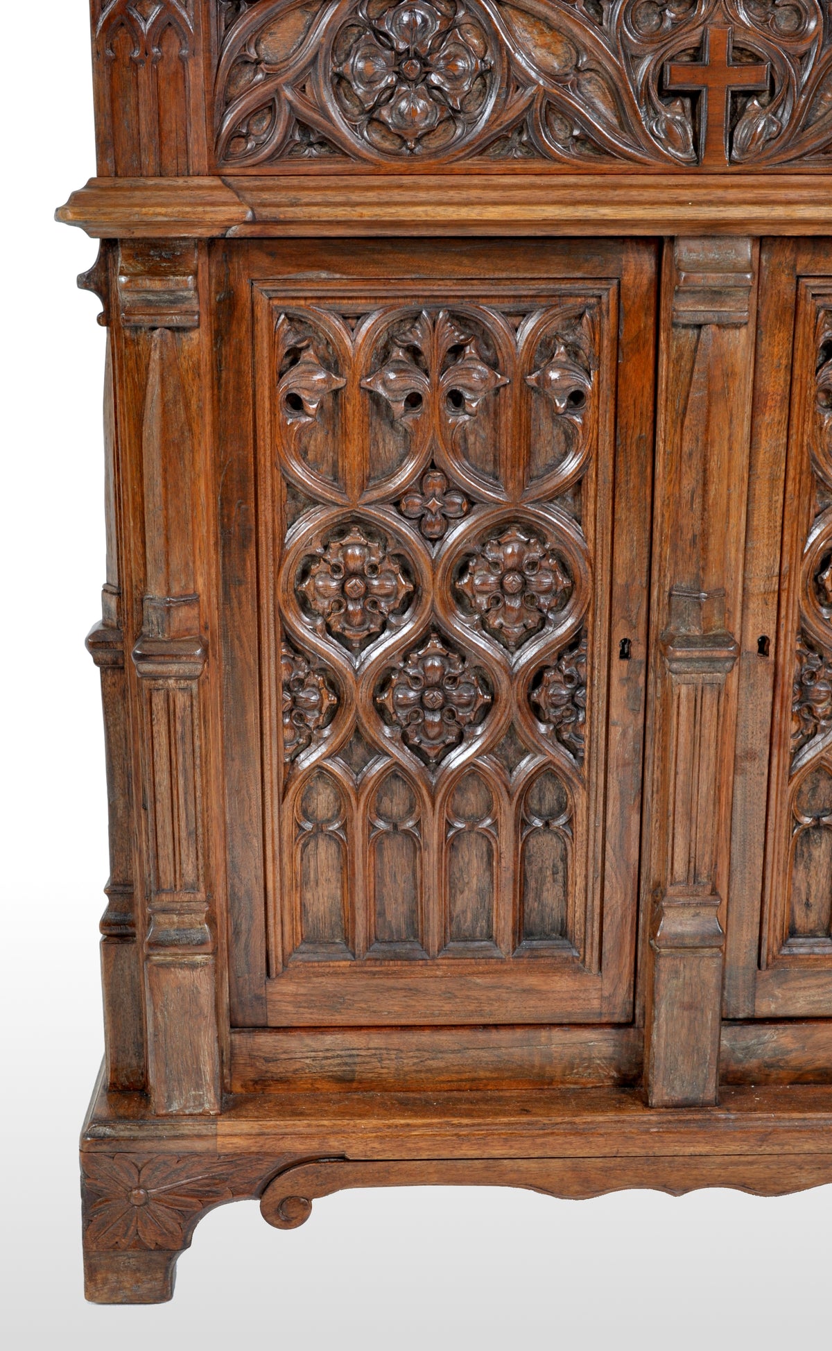 Antique American Gothic Revival Carved Oak Lectern / Cabinet / Desk, circa 1860
