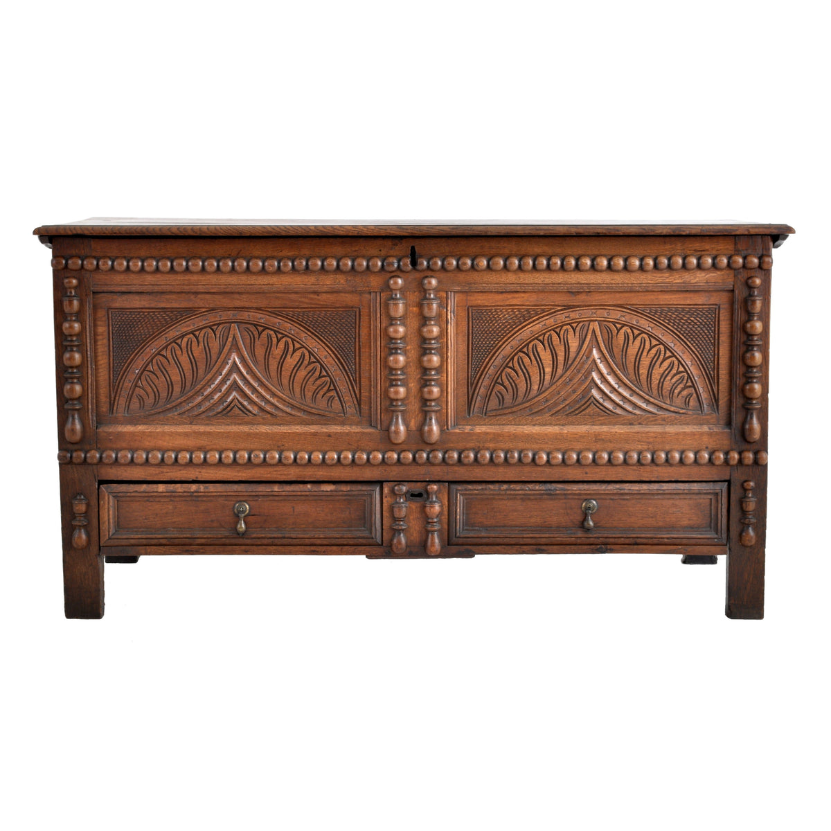 Antique 18th Century English Carved Oak William & Mary Mule Chest / Coffer, Circa 1720