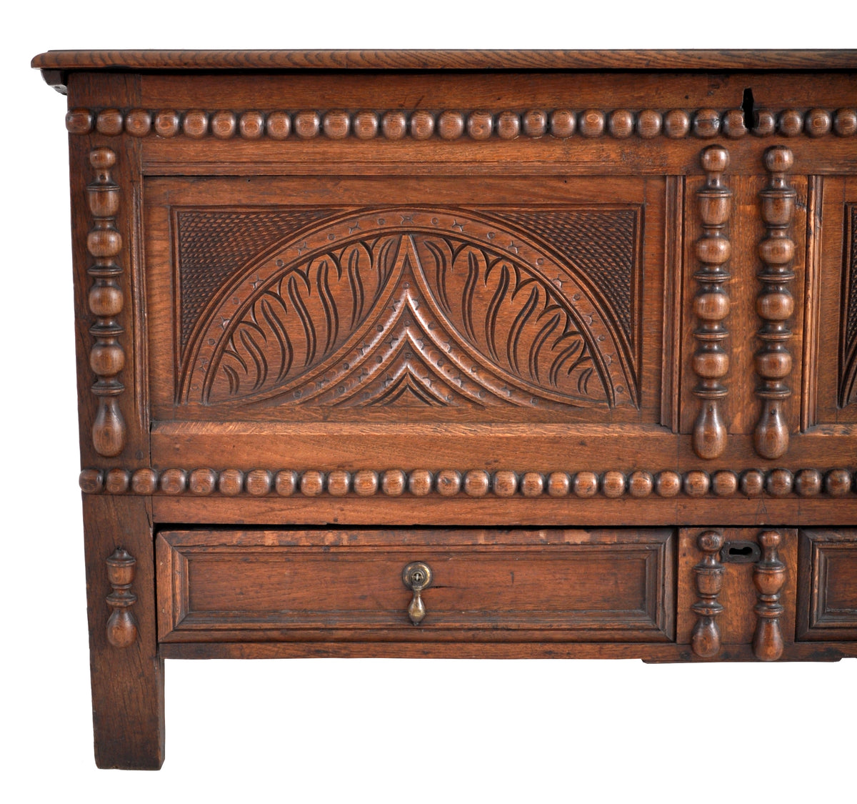Antique 18th Century English Carved Oak William & Mary Mule Chest / Coffer, Circa 1720