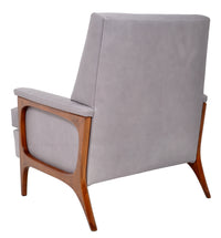 Mid Century Modern Danish Teak Grey Blue Leather Armchair / Chair, 1960s