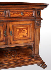 Antique Italian Renaissance Revival Walnut Marquetry Sideboard / Cabinet / Server, circa 1880