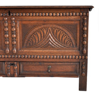Antique 18th Century English Carved Oak William & Mary Mule Chest / Coffer, Circa 1720