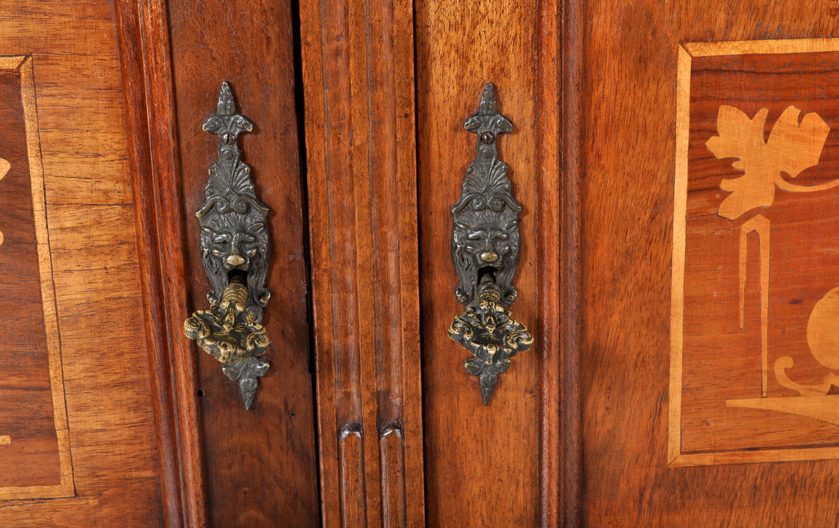 Antique Italian Renaissance Revival Walnut Marquetry Sideboard / Cabinet / Server, circa 1880