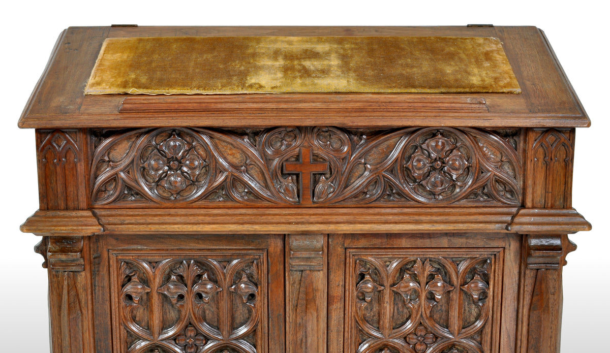 Antique American Gothic Revival Carved Oak Lectern / Cabinet / Desk, circa 1860