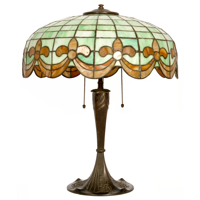 Antique American Art Nouveau Bronze & Leaded Glass Table Lamp by Wilkinson, circa 1910