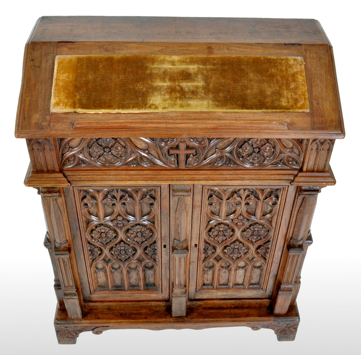 Antique American Gothic Revival Carved Oak Lectern / Cabinet / Desk, circa 1860