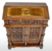 Antique American Gothic Revival Carved Oak Lectern / Cabinet / Desk, circa 1860