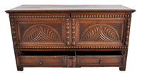 Antique 18th Century English Carved Oak William & Mary Mule Chest / Coffer, Circa 1720