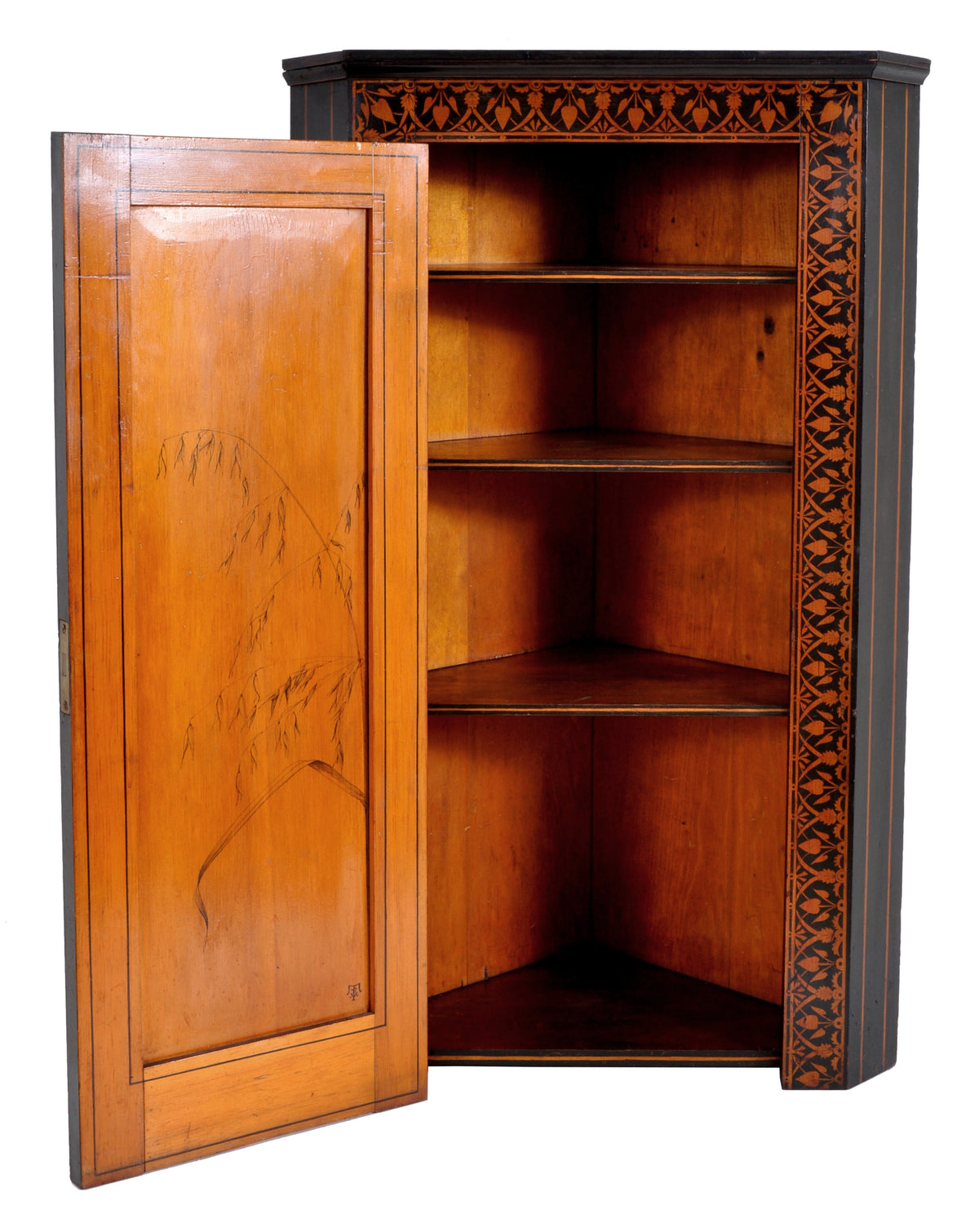 Antique American Aesthetic Movement Painted Corner Cabinet, signed, circa 1875