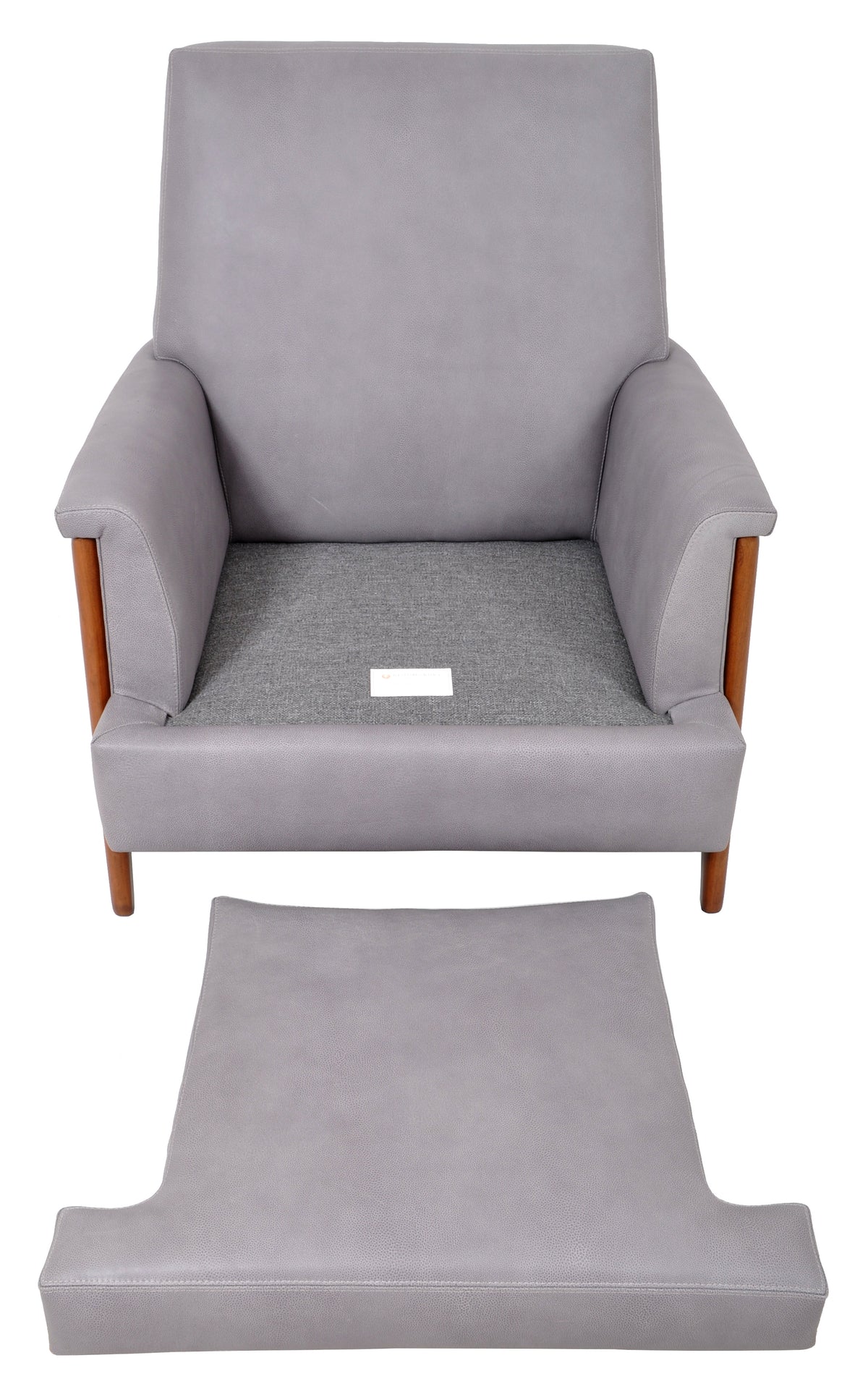 Mid Century Modern Danish Teak Grey Blue Leather Armchair / Chair, 1960s