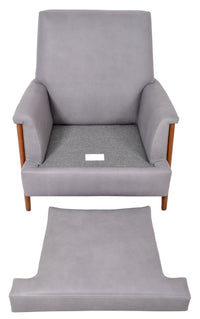 Mid Century Modern Danish Teak Grey Blue Leather Armchair / Chair, 1960s