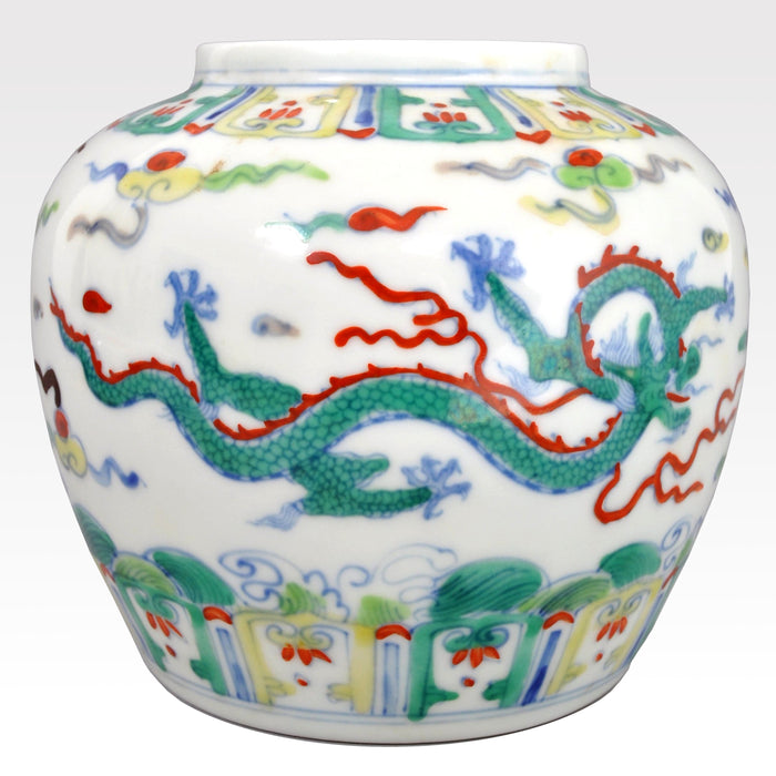 Antique Chinese Republic Period Doucai Jar with Dragons, Circa 1920