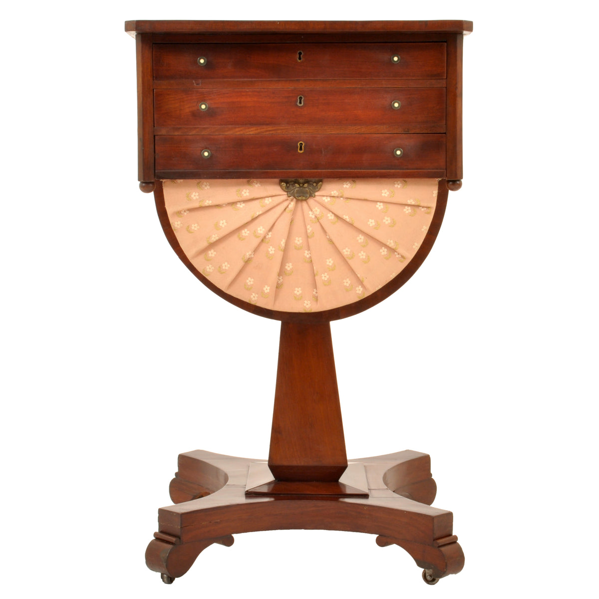 Antique American Empire Mahogany Pedestal Sewing / Work Table, New York, circa 1840